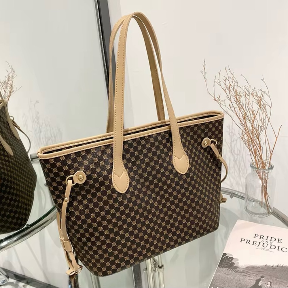 Elegant Brown Checkered Tote Bag